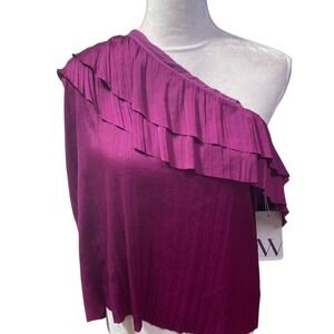 NWT Worthington Womens One Shoulder Ruffle‎ Top Blouse XXL Purple Pleated Party